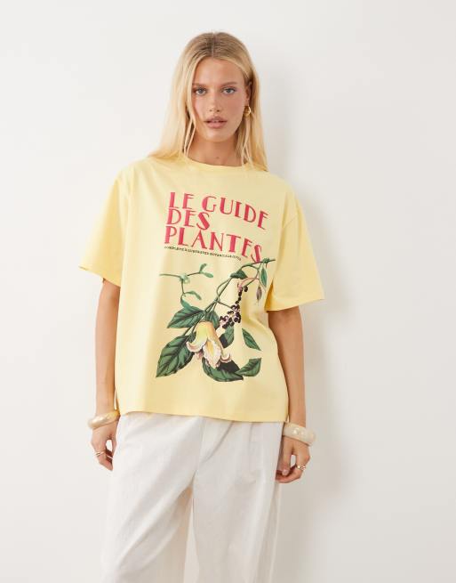 ASOS DESIGN - Camiseta amarillo pastel extragrande con estampado gráfico floral vintage bordado, 3 de 4