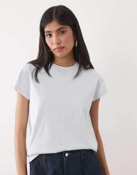 ASOS DESIGN - Camiseta azul claro de manga corta con diseño encogido y cuello barco - view 1