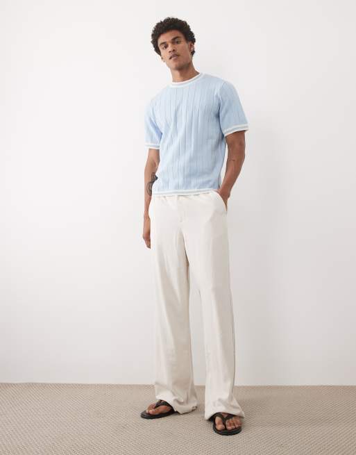 ASOS DESIGN - Camiseta azul con ribetes blancos de punto de canalé, 2 de 5