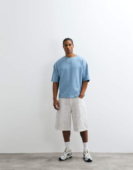 ASOS DESIGN - Camiseta azul de corte cuadrado extragrande de canalé ancho, 2 de 5