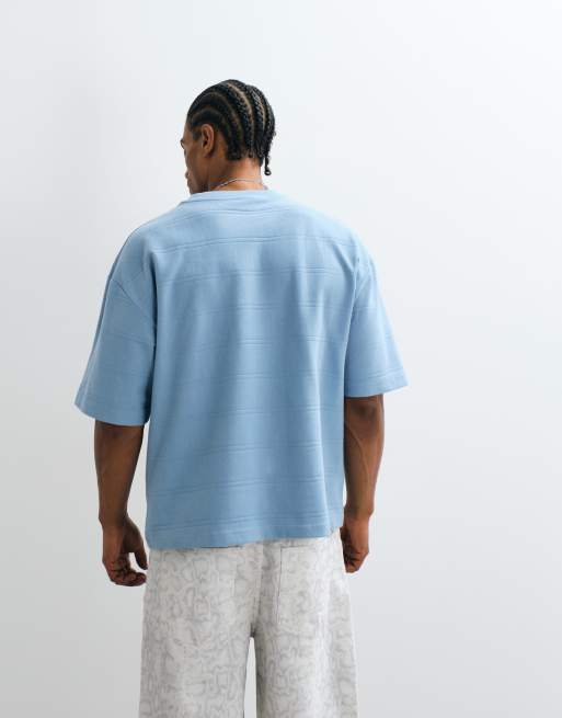 ASOS DESIGN - Camiseta azul de corte cuadrado extragrande de canalé ancho, 5 de 5