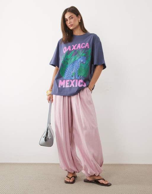 ASOS DESIGN - Camiseta azul extragrande con estampado gráfico de leopardo y texto "Oaxaca", 2 de 4