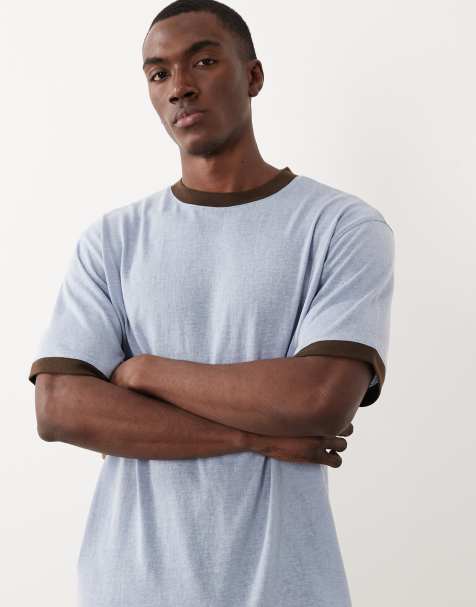 ASOS DESIGN - Camiseta azul holgada con ribetes en contraste de tejido efecto lino - view 1