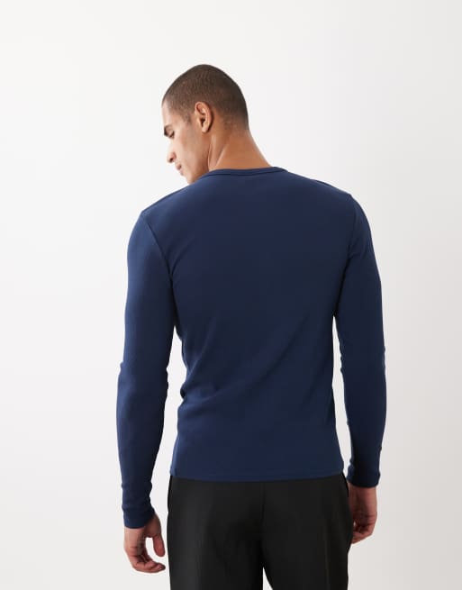 ASOS DESIGN - Camiseta azul marino ajustada de manga larga con cuello panadero, 2 de 5