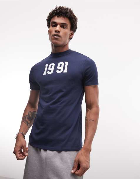 ASOS DESIGN - Camiseta azul marino de corte slim con estampado gráfico "1991" - view 1