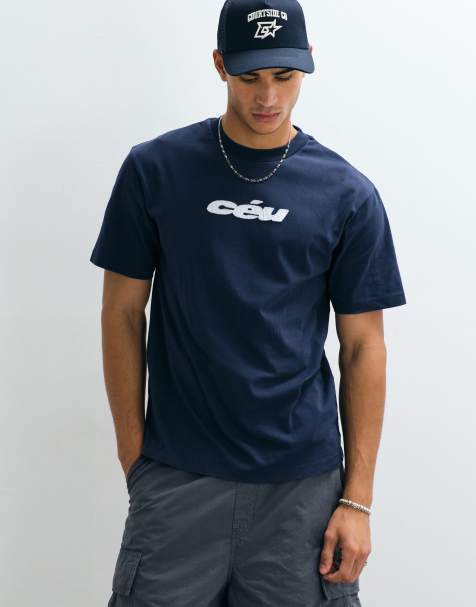 ASOS DESIGN - Camiseta azul marino holgada con aplicación de texto - view 1