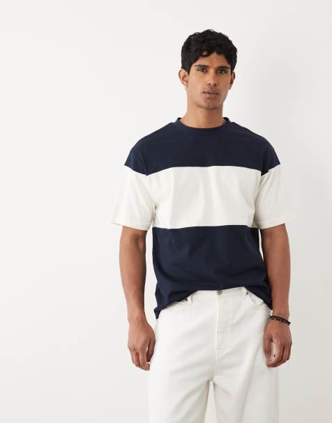 ASOS DESIGN - Camiseta azul marino holgada con panel en contraste de tejido grueso - view 1