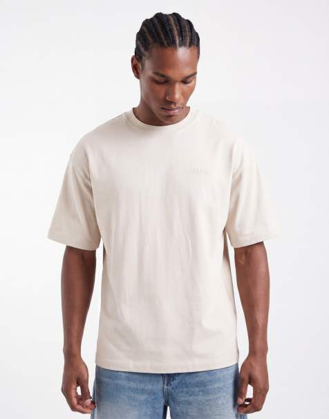 ASOS DESIGN - Camiseta beis extragrande con estampado gráfico de texto de tejido grueso (parte de un conjunto) - view 1