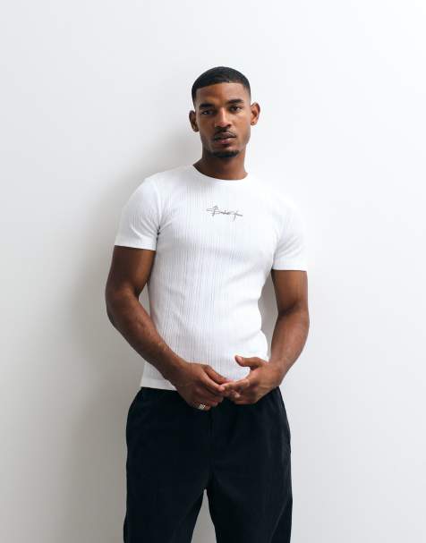 ASOS DESIGN - Camiseta blanca ajustada con estampado gráfico en la parte delantera de tejido grueso de canalé lujoso - view 1