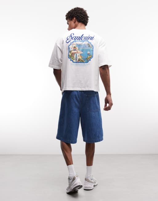 ASOS DESIGN - Camiseta blanca de corte cuadrado extragrande con estampado gráfico de Santorini, 3 de 5