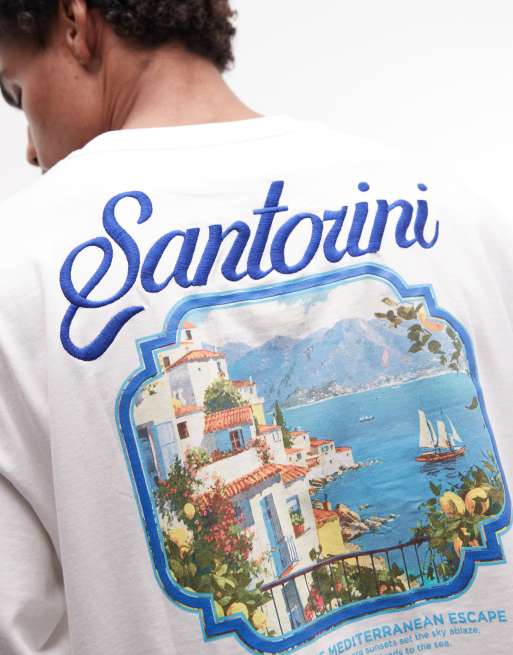 ASOS DESIGN - Camiseta blanca de corte cuadrado extragrande con estampado gráfico de Santorini, 5 de 5