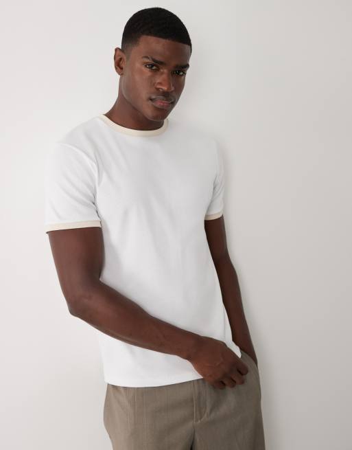 ASOS DESIGN - Camiseta blanca de corte slim con ribetes en contraste de canalé, 3 de 5