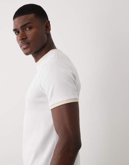 ASOS DESIGN - Camiseta blanca de corte slim con ribetes en contraste de canalé, 5 de 5