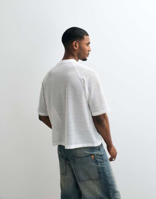 ASOS DESIGN - Camiseta blanca extragrande con cuello panadero de tejido texturizado, 3 de 5