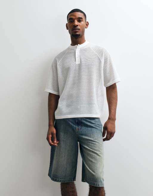 ASOS DESIGN - Camiseta blanca extragrande con cuello panadero de tejido texturizado, 5 de 5