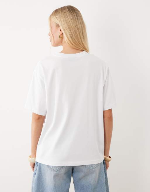 ASOS DESIGN - Camiseta blanca extragrande con estampado de flores naranjas de punto flameado, 4 de 4