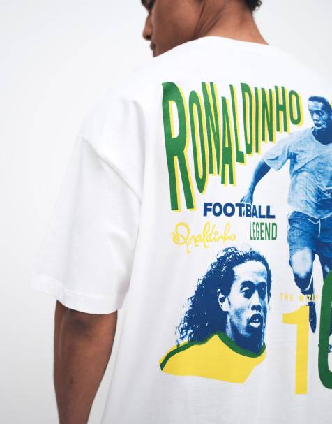 ASOS DESIGN - Camiseta blanca extragrande con estampado de Ronaldinho - view 1