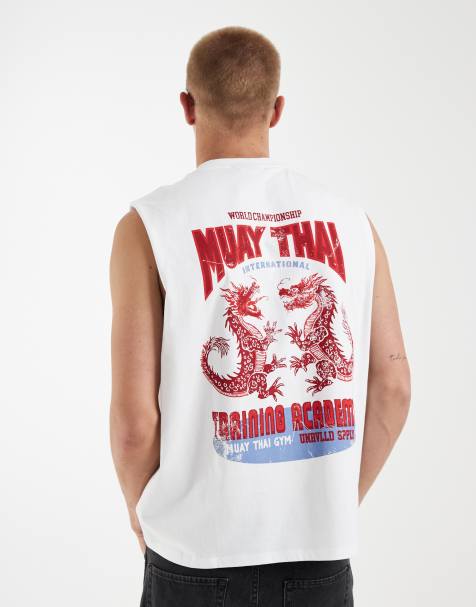 ASOS DESIGN - Camiseta blanca extragrande sin mangas con estampado gráfico de dragones - view 1