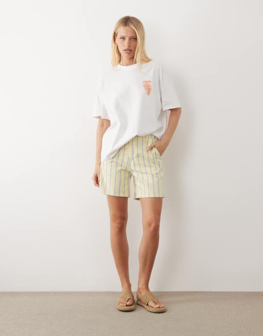 ASOS DESIGN - Camiseta blanca y naranja extragrande con estampado gráfico de boceto playero, 3 de 4