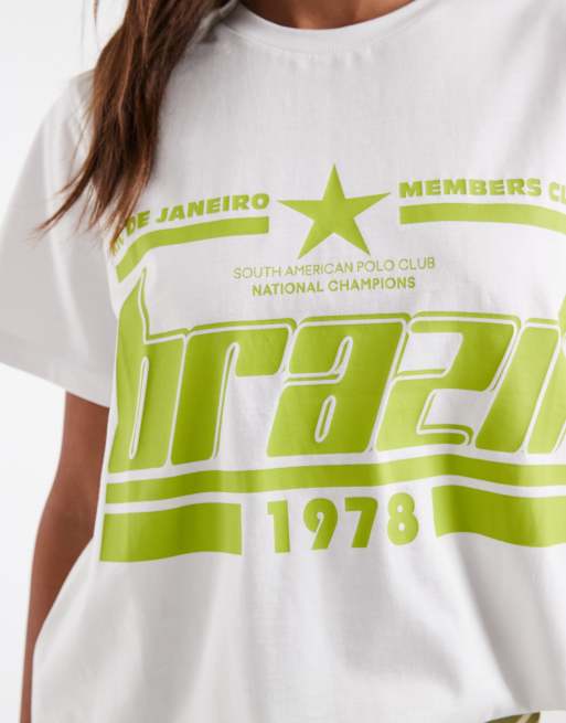 ASOS DESIGN - Camiseta blanca y verde extragrande con estampado gráfico "Brazil", 4 de 4