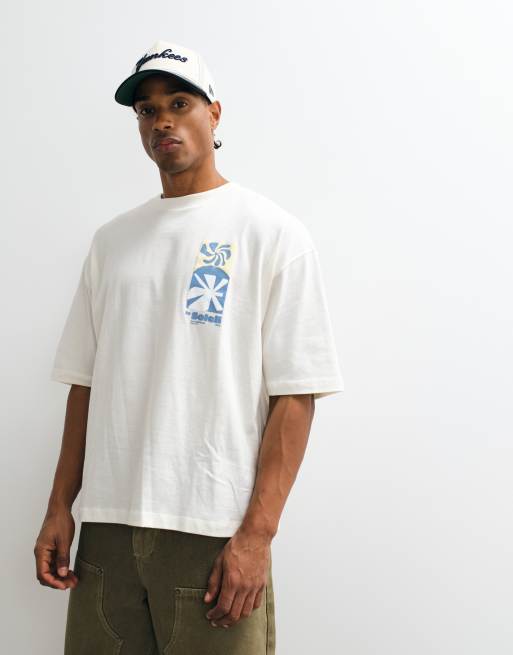 ASOS DESIGN - Camiseta blanco hueso de corte cuadrado extragrande con estampado gráfico abstracto en la espalda, 4 de 5