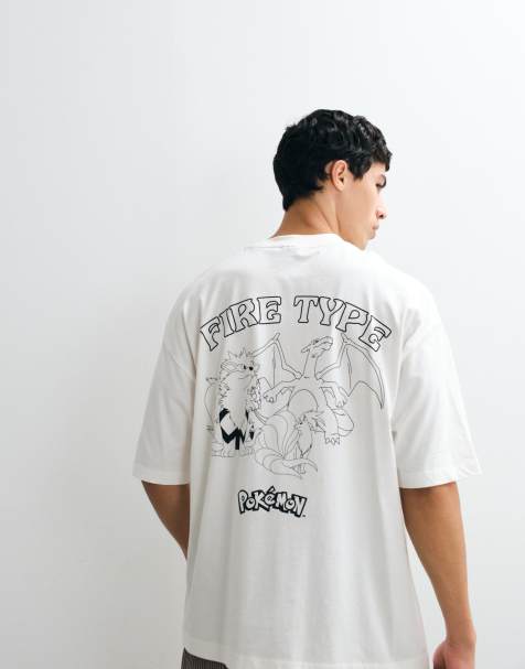 ASOS DESIGN - Camiseta blanco leche de coco extragrande con texto "Pokémon Fire Type" - view 1