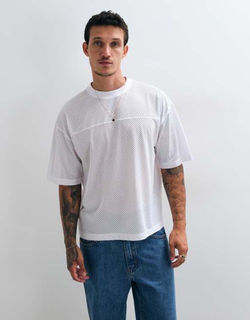 ASOS DESIGN - camiseta boxy extragrande de malla deportiva blanca, 4 de 5