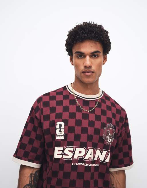 ASOS DESIGN - Camiseta burdeos extragrande con estampado de España para la Copa Mundial de la FIFA, 5 de 5