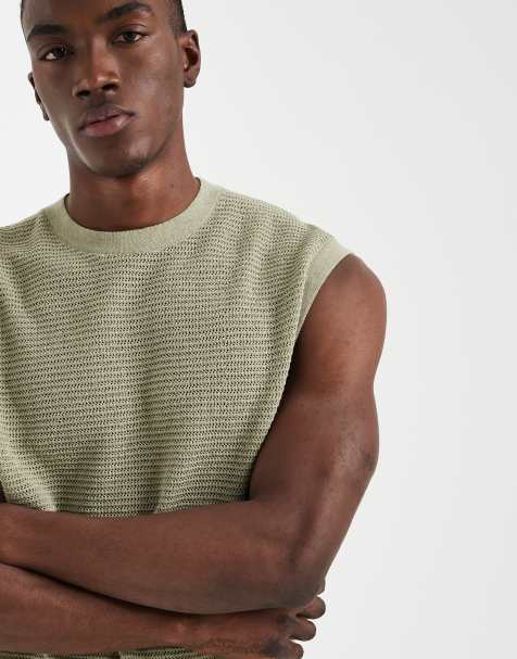 ASOS DESIGN - Camiseta caqui extragrande sin mangas de croché - view 1