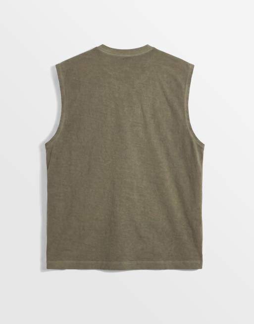 ASOS DESIGN - Camiseta caqui sin mangas extragrande de tejido grueso, 7 de 7