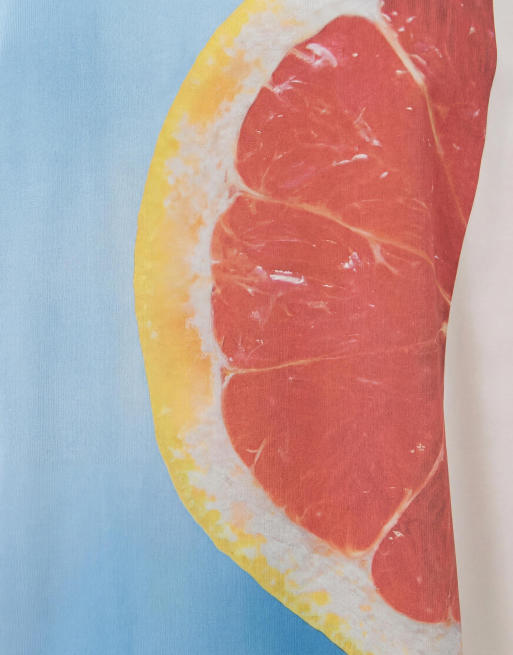 ASOS DESIGN - Camiseta color cerceta y blanca extragrande con gráfico de pomelo, 8 de 8