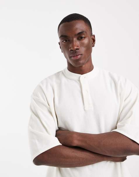 ASOS DESIGN - Camiseta color crema de corte cuadrado extragrande con cuello panadero y bajo elástico de tejido texturizado - view 1