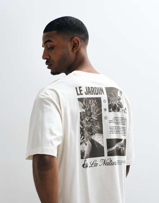 ASOS DESIGN - Camiseta color crema de corte cuadrado extragrande con estampado gráfico en la espalda