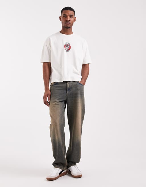 ASOS DESIGN - Camiseta color crema extragrande con estampado gráfico de dragón grande, 2 de 5