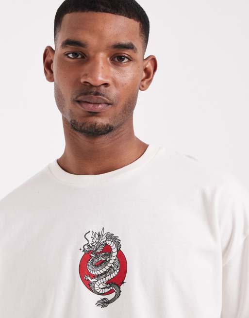 ASOS DESIGN - Camiseta color crema extragrande con estampado gráfico de dragón grande, 3 de 5
