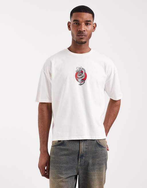 ASOS DESIGN - Camiseta color crema extragrande con estampado gráfico de dragón grande, 5 de 5
