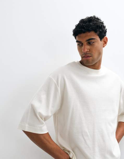 ASOS DESIGN - Camiseta color crema extragrande con media manga de tejido texturizado - view 1