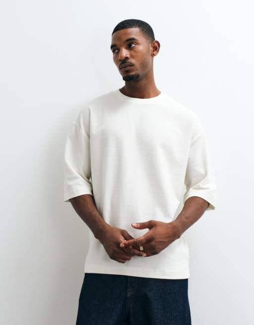 ASOS DESIGN - Camiseta color crema extragrande con media manga de tejido texturizado, 5 de 5