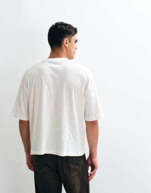 ASOS DESIGN - Camiseta color crema extragrande de mezcla de lino, 4 de 5
