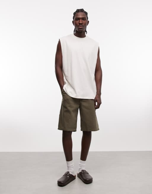 ASOS DESIGN - Camiseta color crema extragrande sin mangas con estampado de palmeras, 2 de 5