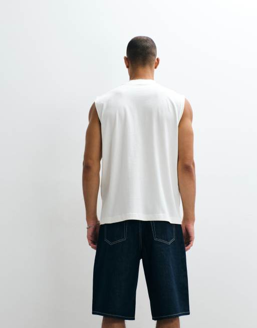 ASOS DESIGN - Camiseta color crema extragrande sin mangas con estampado gráfico "Studio Ventures", 2 de 5