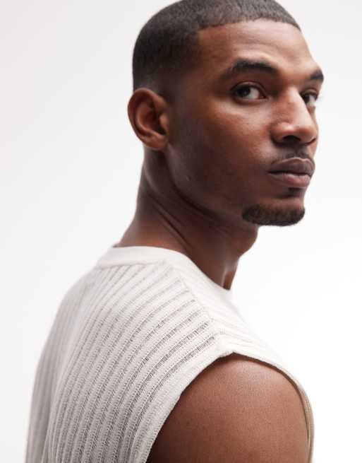 ASOS DESIGN - Camiseta color crema extragrande sin mangas de textura acanalada, 4 de 5