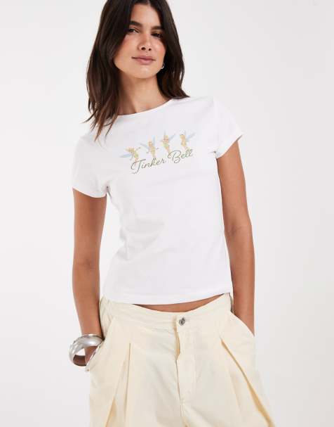 ASOS DESIGN camiseta con diseño encogido de Disney con estampado de Tinkerbell en blanco - view 1