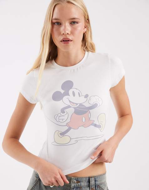 ASOS DESIGN camiseta con diseño encogido de Disney con estampado desgastado de Mickey Mouse en blanco - view 1