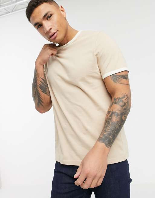 ASOS DESIGN camiseta con timbre en beige - BEIGE