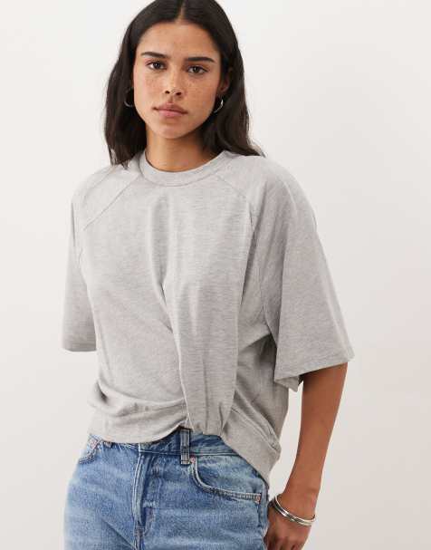 ASOS DESIGN - camiseta corta anudada en gris jaspeado - view 1