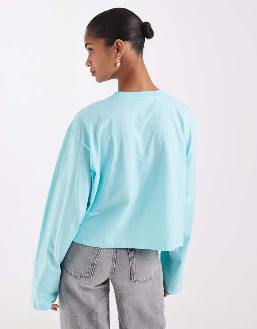 ASOS DESIGN camiseta corta de manga larga de corte boxy en turquesa, 4 de 4
