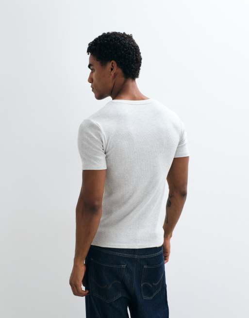 ASOS DESIGN - camiseta de corte ajustado con cuello con abertura en gris jaspeado, 5 de 5