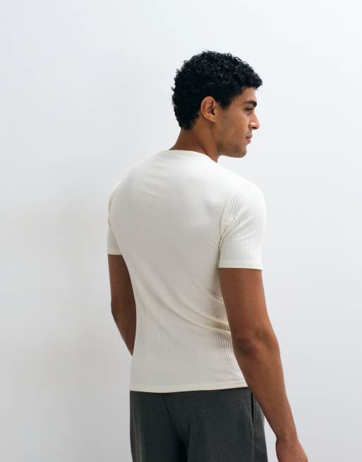 ASOS DESIGN - camiseta de corte ajustado en canalé fino crema, 5 de 5