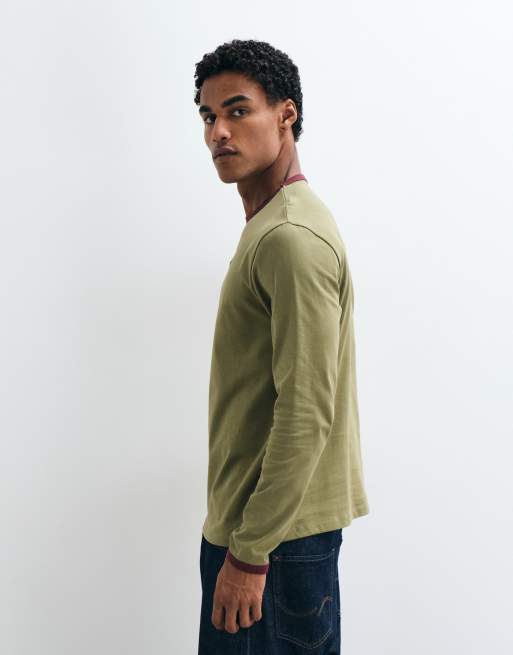 ASOS DESIGN - camiseta de corte estándar con ribete en contraste en caqui, 3 de 5